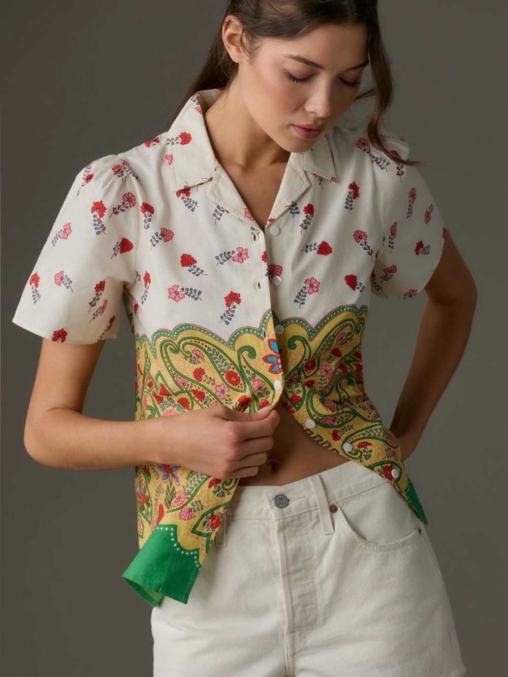 Banjanan Iona button down hand blocked blouse. NWOT
